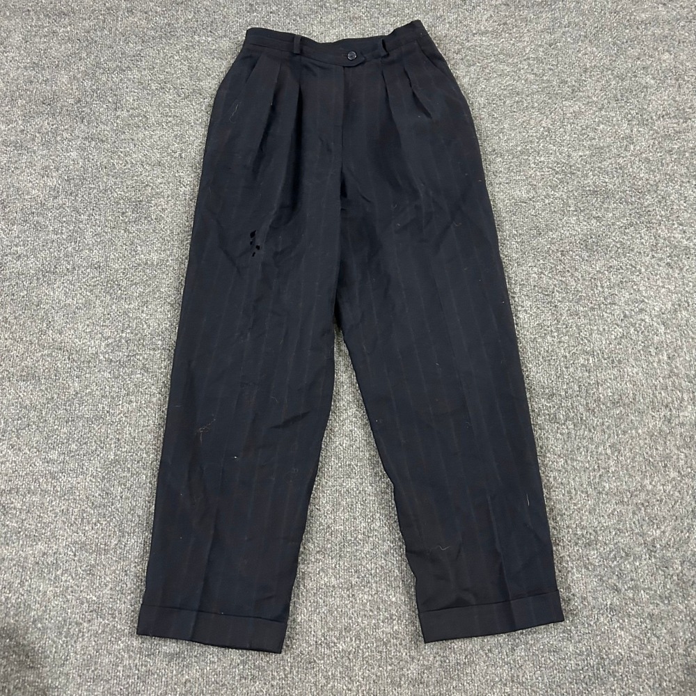 Lauren Ralph Lauren Pants Womens 8P Navy Worsted Wool Pinstripe Pleated USA Made